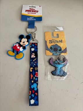 Disney Mickey & Stitch Keychain Set - Blue. New both as lot